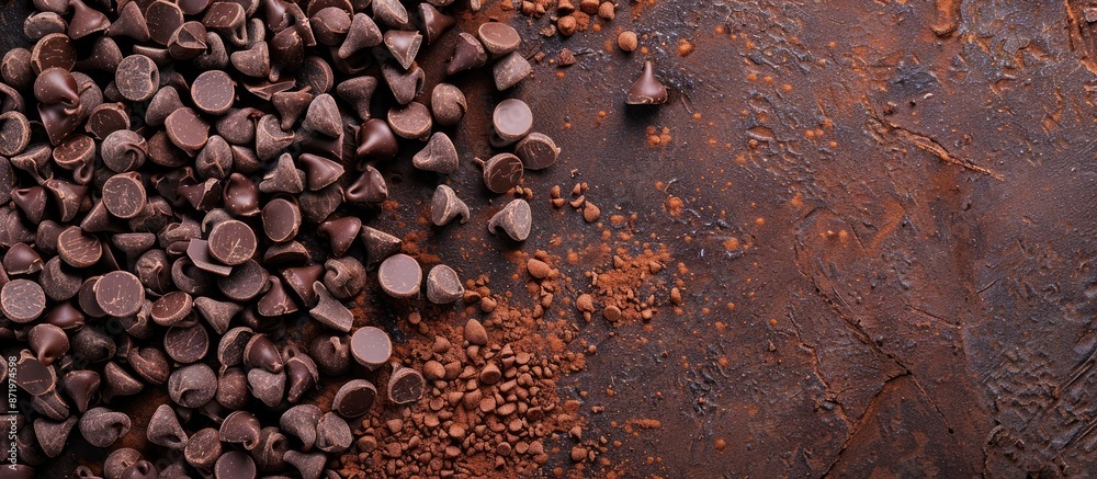 Abundance of chocolate chips, crumbs, and chocolate bits for cooking and desserts, with space for adding text or images. Abundance of chocolate chips, crumbs, and chocolate bits for cooking and desserts, with space for adding text or images.