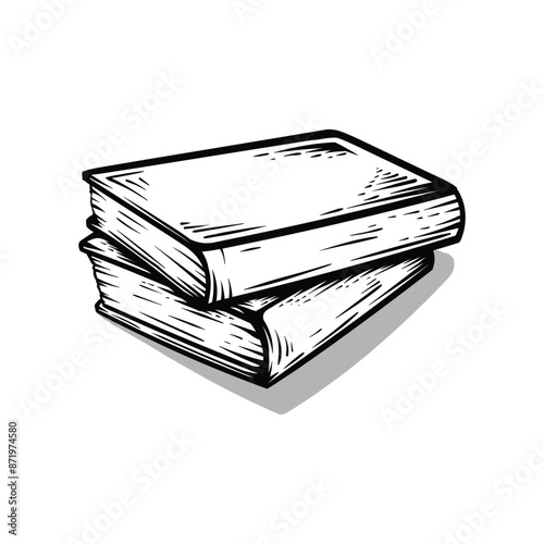 Two books stacked with vintage art line style