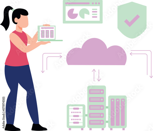 The girl is transferring cloud data.
