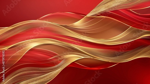 Abstract luxury red gold background with modern golden line wave design template.