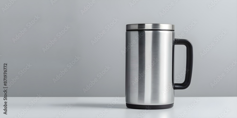 Mockup of travel mug with rubberized bottom to prevent slipping and spilling. Concept Product Design, Travel Mug, Rubberized Bottom, Slip-Resistant, Mockup