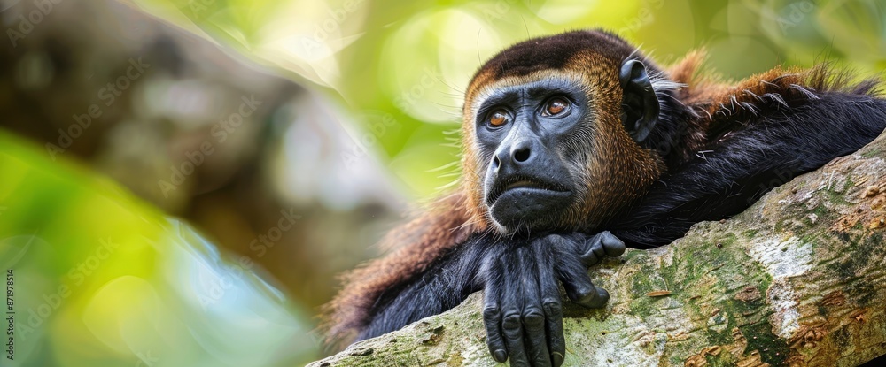 Obraz premium Howler Monkey In A Tree Overlooking The Rio Corobici In Costa Rica,High Resolution, Ultra HD