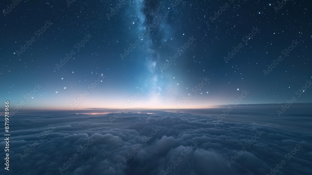Stunning night sky with the Milky Way visible over a layer of clouds, showcasing the beauty of the universe and stars above.