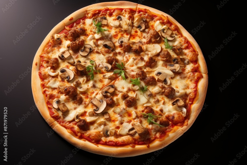 Delicious Pizza with Mushrooms and Meatballs