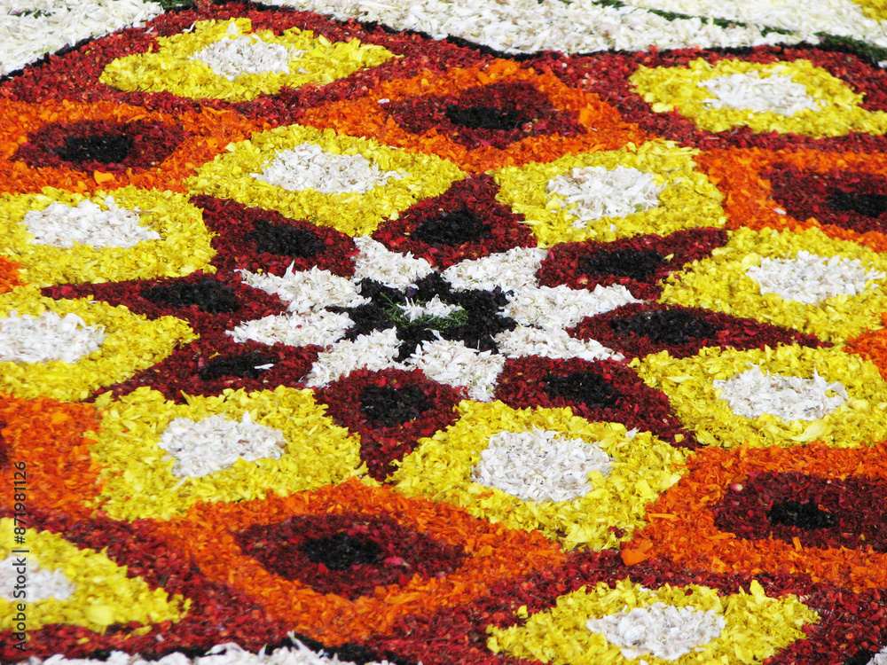 Pookkalam, the floral decorative design from Onam celebrations in Kerala, India Pookkalam, the floral decorative design from Onam celebrations in Kerala, India