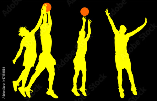 jugador de baloncesto, basketball, pegatina, vector, juego, baloncesto, siluetas, entrenamiento, deportistas