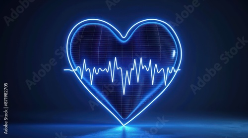 A 3D rendered heart shape with ethereal blue pulse lines on a dark background evoking a ghostly and futuristic aesthetic