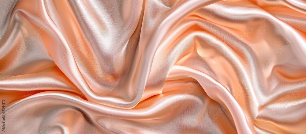 Fototapeta premium Luxe peach satin silk fabric with elegant wavy texture, perfect as an abstract background. Features copy space image.