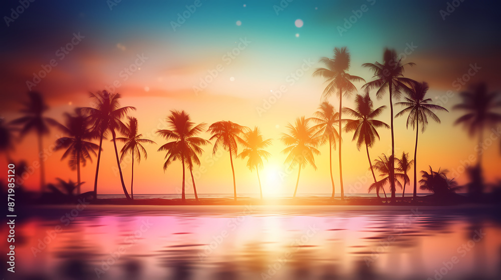 Summer holidays sunset with defocused lights vector image Summer holidays sunset with defocused lights vector image