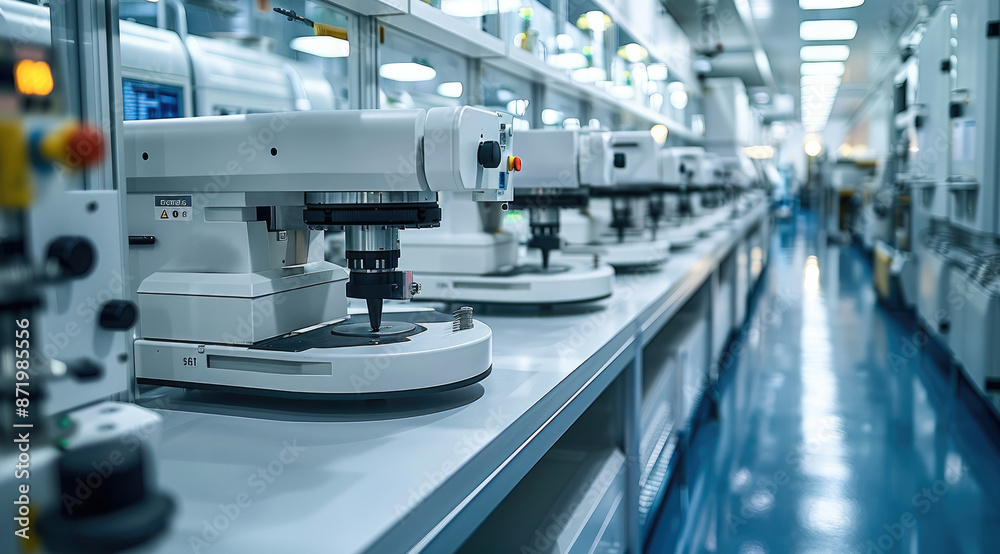 A production line where parts of medical instruments. Generative AI. A production line where parts of medical instruments. Generative AI.