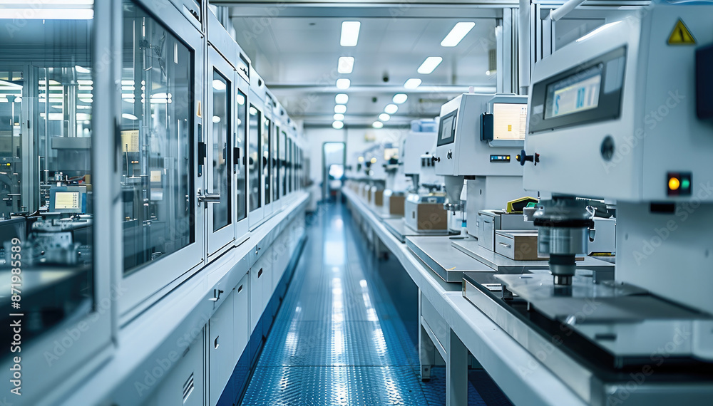 A production line where parts of medical instruments. Generative AI. A production line where parts of medical instruments. Generative AI.