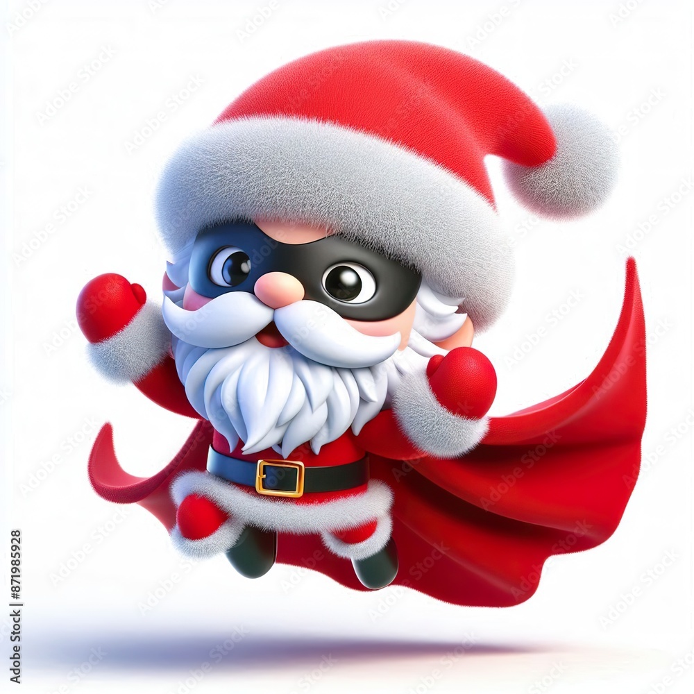 3D fluffy superhero cute santa claus with a cloak and mask 3D fluffy superhero cute santa claus with a cloak and mask