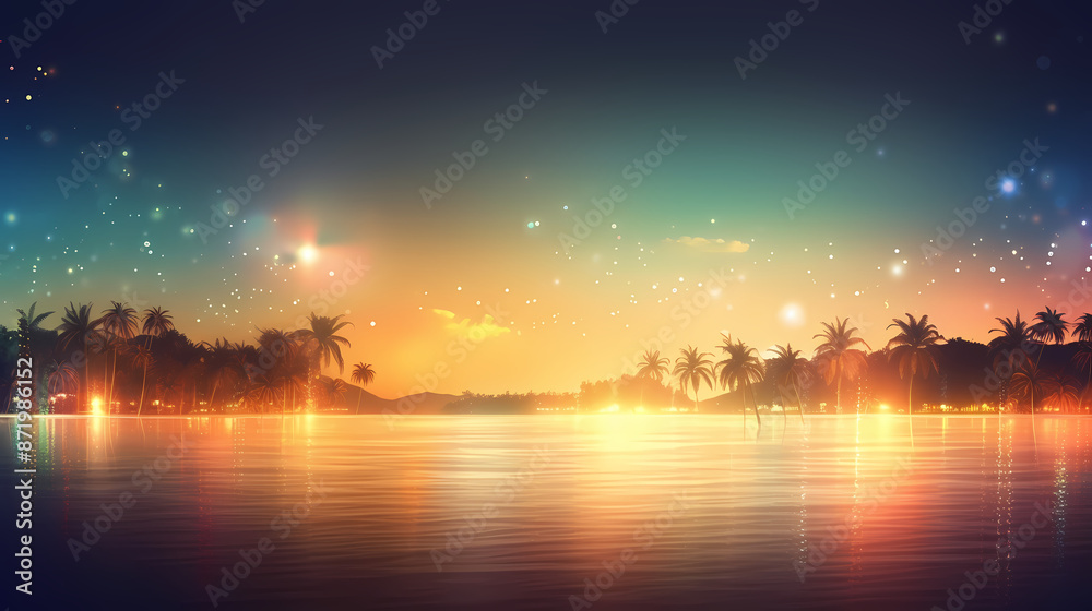 Obraz premium Summer holidays sunset with defocused lights vector image