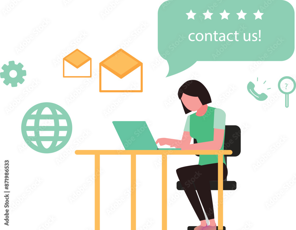 The girl is contacting customer support. The girl is contacting customer support.