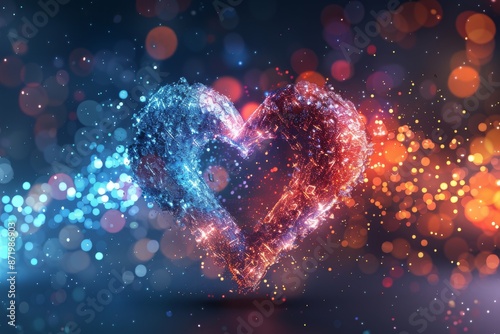 Sparkling Neon Heart with Particle Effects in a Dark Digital Art Style