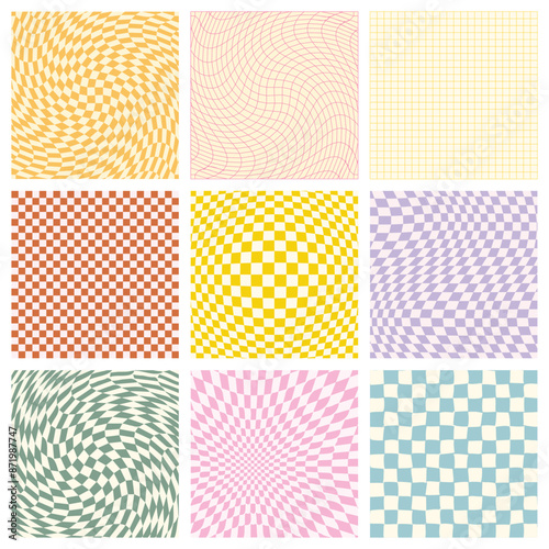 Groovy Check Collection Retro Yellow Orange Purple Pink Green Blue Checkered Pattern 1960s Pastel Collection