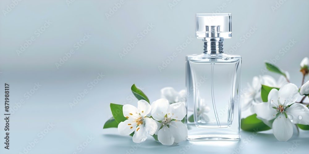 Perfume bottle with Neroli flower design aromatic and floral inspiration elegant packaging. Concept Perfume, Bottle Design, Neroli Flower, Aromatic, Floral Inspiration