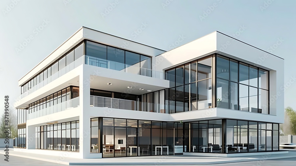 Modern Office Building with Large Windows 3D Illustration Modern Office Building with Large Windows 3D Illustration