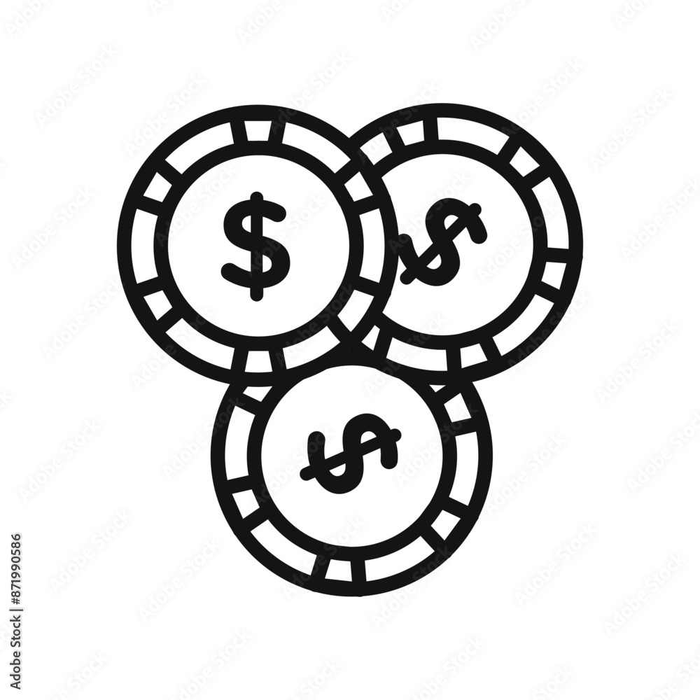 Casino chips icon black and white vector sign