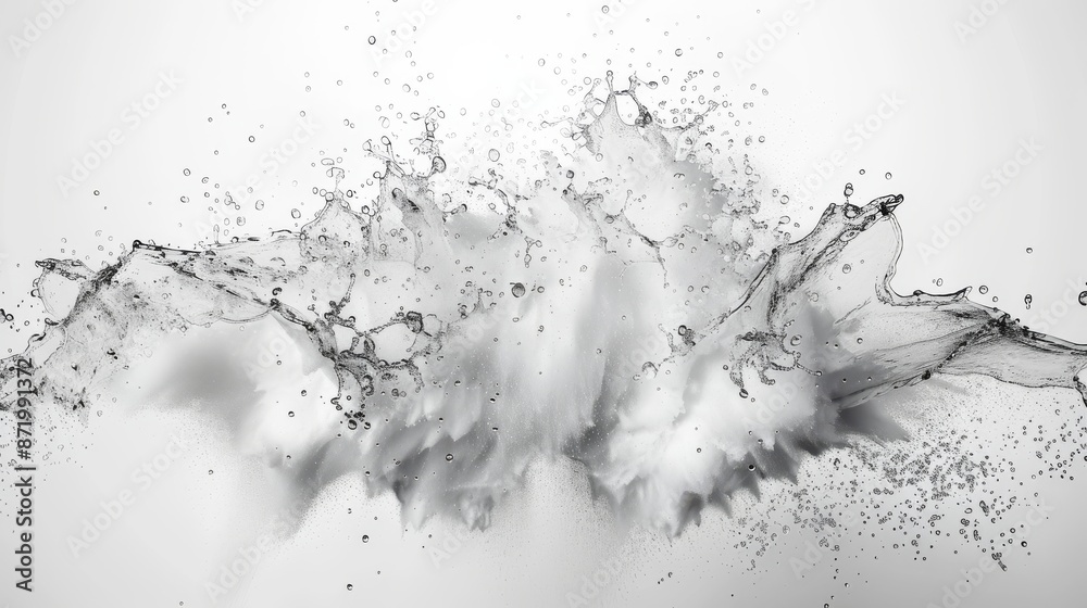 White explosion powder and splashing water impact in white background, close up, dynamic and action-packed scene, fluid gestures and motion blur, lively movement portrayal, octane rendering, abstract White explosion powder and splashing water impact in white background, close up, dynamic and action-packed scene, fluid gestures and motion blur, lively movement portrayal, octane rendering, abstract