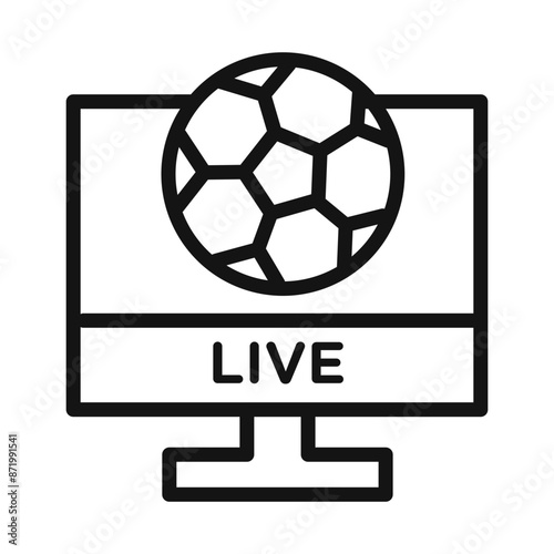 Soccer Live Match On TV icon black and white vector sign