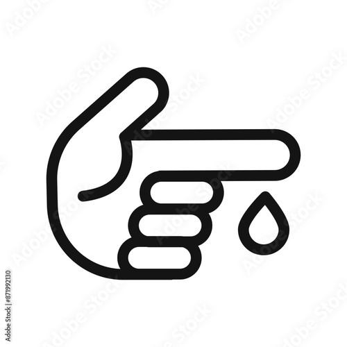 Hand with blood drop icon black and white vector sign