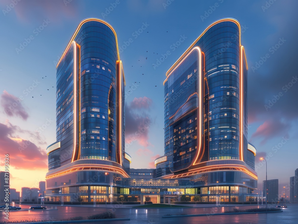 16 Store Foto de Sixteen-store business center, two towers. The lower two floors ...