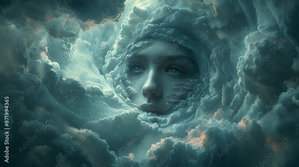 Ethereal Stormy Face Emerging from Dramatic Cloudy Sky Ethereal Stormy Face Emerging from Dramatic Cloudy Sky