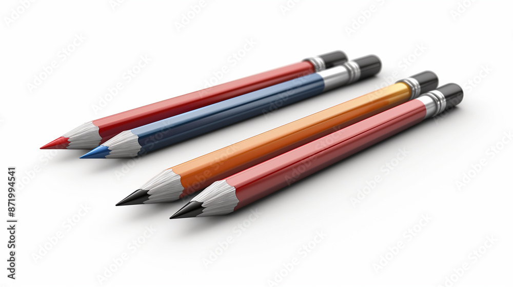 Four colorful pencils laid side by side on a white background, showcasing vibrant hues and perfect craftsmanship. Four colorful pencils laid side by side on a white background, showcasing vibrant hues and perfect craftsmanship.