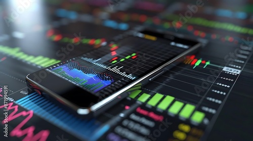 Smartphone with Stock Market Charts 3D Illustration