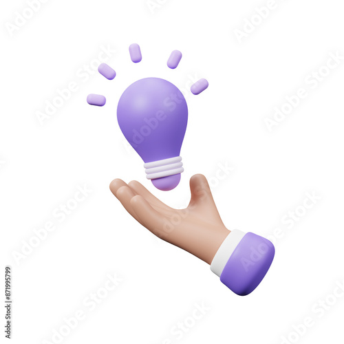 3D cartoon hand holding a light bulb isolated on transparent background. Employee with genius business idea. Plan strategy and solution concept. Thinking, good idea and creative. 3d rendering