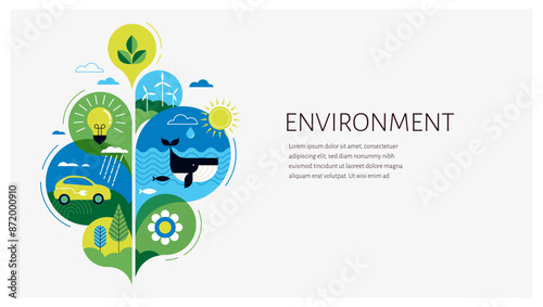 Environmental concept design. Happy Earth Day, geometric modern trendy illustrations of ecology, environmental conservation, planet Earth, green and zero waste design. Background, banner, cover and