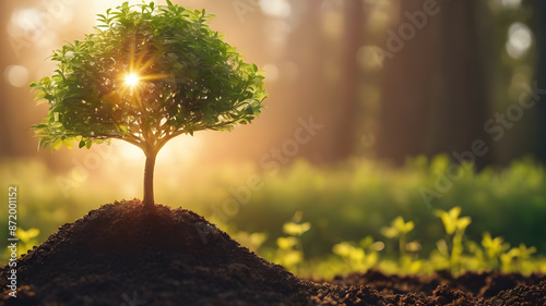 Planting to help increase oxygen in the air and reduce global warming, Save world save life. AI generated image, ai.