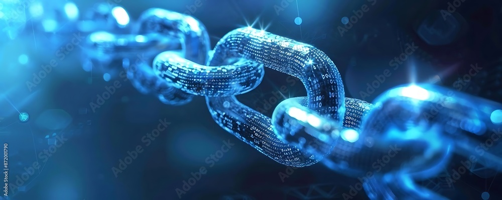 Blue 3D Chain with Binary Code Illustration Blue 3D Chain with Binary Code Illustration