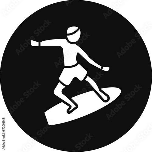 Surfing Glyph Black Circle Icon