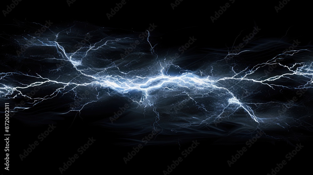 Fototapeta premium Electrifying flash of lightning piercing through a dark background, emphasizing the intensity of a storm