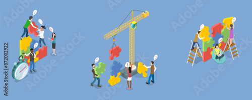 3D Isometric Flat Vector Illustration of Business Cooperation, Partnership for Collaborative Projects