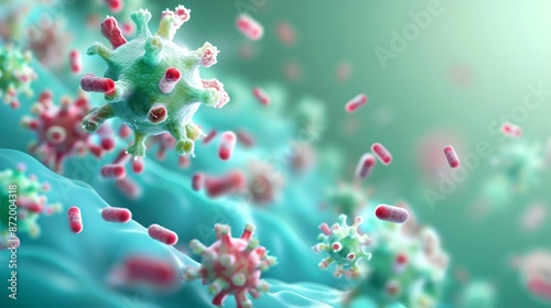 Minimalist 3D rendering of realistic bacteria involved in pathogenesis, featuring a clean design
