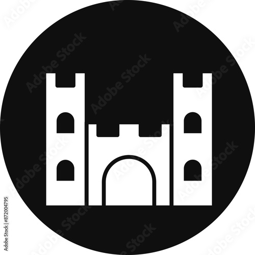 Castle Glyph Black Circle Icon