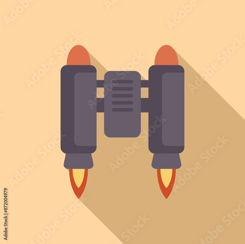 Jetpack with fire flying forward generating thrust for flight