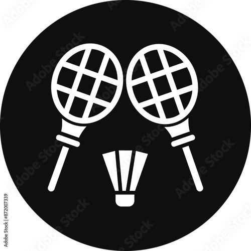 Badminton Glyph Black Circle Icon