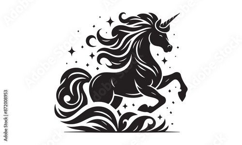 Wallpaper Mural unicorn, Magic unicorn silhouette, Silhouette of a flying unicorn, Unicorn head circle tattoo illustration, horses tattoo. Black unicorn silhouette vector style and white background Torontodigital.ca