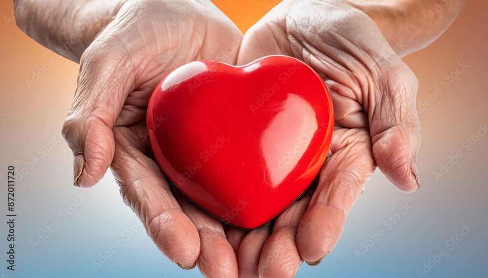 heart in the palms of the hands on a gradient background, red shiny heart , generated by AI. High quality photo heart in the palms of the hands on a gradient background, red shiny heart , generated by AI. High quality photo