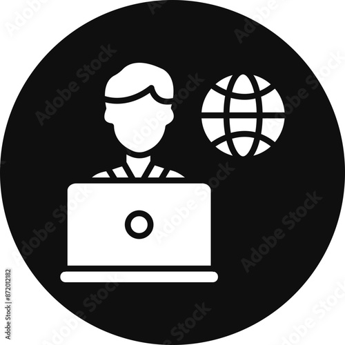 Remote Male Worker Glyph Black Circle Icon