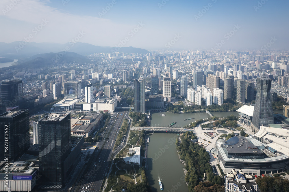 Fototapeta premium Panoramic Aerial View of Modern Cityscape