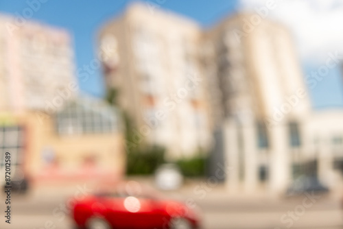 Out of focus, city streets with high-rise buildings, bokeh.