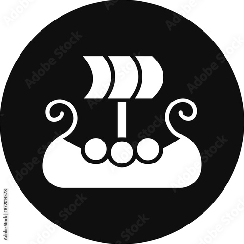 Viking Ship Glyph Black Circle Icon