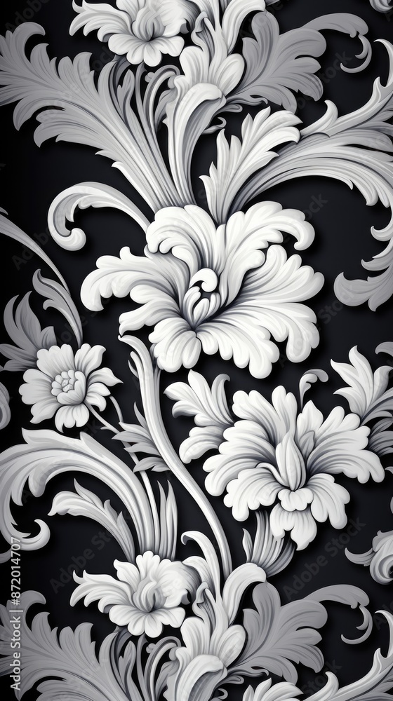a black and white floral design is shown in this image. a black and white floral design is shown in this image.