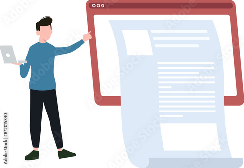 The boy is showing the article.