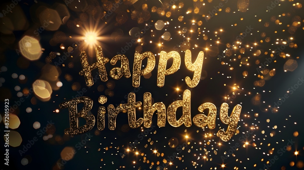 Elegant Glittering Gold Birthday Text on Dark Background Elegant Glittering Gold Birthday Text on Dark Background